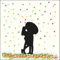 Silhouette of a loving couple with flowers