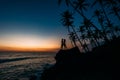 Silhouette of loving couple on sea Royalty Free Stock Photo