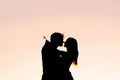 Silhouette of loving young couple hugging at sunset outside Royalty Free Stock Photo