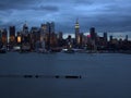 Silhouette of Lower Manhattan at night sky background Royalty Free Stock Photo
