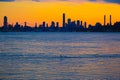 Silhouette of the Lower Manhattan Skyline on the East River in New York City during Sunset Royalty Free Stock Photo