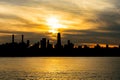 Silhouette of the Lower Manhattan Skyline on the East River in New York City during Sunset Royalty Free Stock Photo