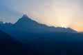 Silhouette of Machapuchre Fish tail mountain peak in a morning