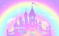 Magic princess palace and rainbow sky.