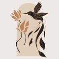 Silhouette of magical bird with flowers, vector set. Mystical abstract form in the style of Matisse. Abstract body art