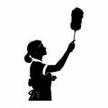 Silhouette of a maid dusting with a feather duster against white background Royalty Free Stock Photo