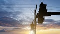 Silhouette maintenance of electricians work with high voltage Royalty Free Stock Photo