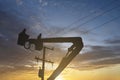 Silhouette maintenance of electricians work with high voltage Royalty Free Stock Photo