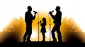 Silhouette of a male and female vocalists singing with microphones