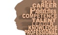 Silhouette of a male head and competence theme words cloud