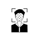 Silhouette of male head in recognition camera. Face Scan System Recognition outline icon. Biometric Identification