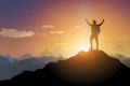 Silhouette of male on mountain, successful hiker exulting