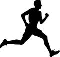 Silhouette of a male sports athlete running, black and white vector illustration