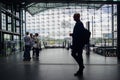 Silhouette of male traveller at Berlin Hauptbahnhof