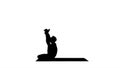 Silhouette Male yoga teacher in heron pose. Intense hamstring st