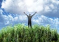 Silhouette of the man on an abstract meadow