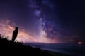 Silhouette of a man against the night sky, different edit Royalty Free Stock Photo