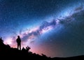 Silhouette of man against night sky with Milky Way Royalty Free Stock Photo