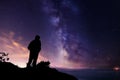 Silhouette of a man against the night sky Royalty Free Stock Photo