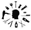 Silhouette of man with Barber tools.