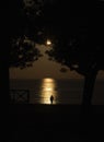 silhouette of a man on the beach in the golden hour Royalty Free Stock Photo