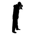 Silhouette man is blow one's nose into handkerchief tissue paper cough rhinitis allergies concept sneezing runny nose snot Royalty Free Stock Photo