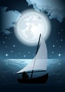 Man in a boat and full moon Royalty Free Stock Photo