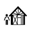 Silhouette man buiding wooden house