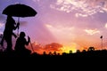 Silhouette Man with caddies playing golf Royalty Free Stock Photo