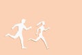 Silhouette of a man chasing a woman. Beige background. Concept