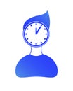 Blue silhouette of man with clock instead of head. Concept of working time, office, business, schedule, waiting time Royalty Free Stock Photo