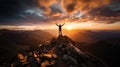 Silhouette Of Man Conquers Mountain At Sunset Royalty Free Stock Photo