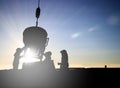 Silhouette a man construction worker in a building site over Bl Royalty Free Stock Photo