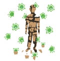 The silhouette of a man cracked into pieces and is destroyed under the influence of microorganisms, coronavirus. Vector stock