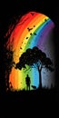 Silhouette of a man with a dog on a background of a rainbow Royalty Free Stock Photo