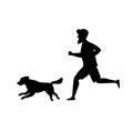 Silhouette of a man and dog running together