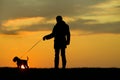 Silhouette of man and dog Royalty Free Stock Photo