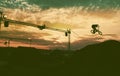 Silhouette of a man doing a jump with a bmx bike Royalty Free Stock Photo