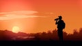 Silhouette man is drinking water bottle on hot weather background High temperature and heat wave Royalty Free Stock Photo