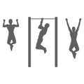 Silhouette of a man engaged on a crossbar. Man pulls up on a horizontal bar. Concept of sports, fitness, workout and strength