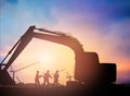 Silhouette man engineer looking construction worker in a building site over Blurred construction worker on construction site Royalty Free Stock Photo