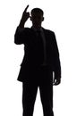 Silhouette of man with finger up