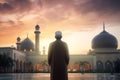 Silhouette of a man in front of mosque Generative AI