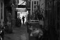 Silhouette of the man at the gate of the courtyard at home