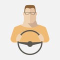 Silhouette of a man in glasses that sits behind the wheel. Vector illustration. Royalty Free Stock Photo