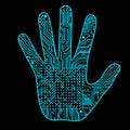 Silhouette of a man hand with a high-tech computer circuit board pattern It can illustrate scientific ideas related to Royalty Free Stock Photo