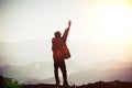 Silhouette of a man with hands raised in the sunset