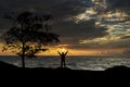 Silhouette of man with hands raised