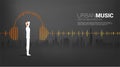 Silhouette of man with headphone and Sound wave Music Equalizer background with city background. Royalty Free Stock Photo