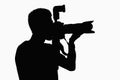 Silhouette of man holding camera. Royalty Free Stock Photo